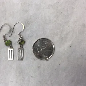 Silver Peridot Earrings with rectangle charm