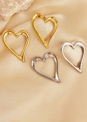 Stainless Steel Big Heart Statement Earrings