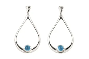 Sterling Silver Hoops, Big Silver Hoop Earrings, Simple Blue Gemstone Earrings