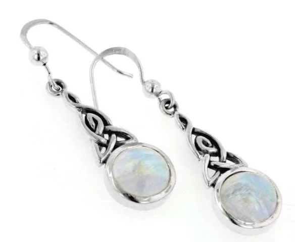 Sterling Silver Rainbow Moonstone Celtic Knot Earrings