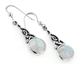 Sterling Silver Rainbow Moonstone Celtic Knot Earrings