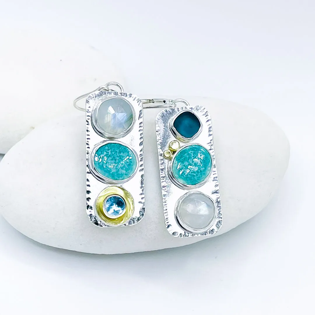Sterling Silver Wabi Sabi - Turquoise, Moonstone, Topaz, and Gold