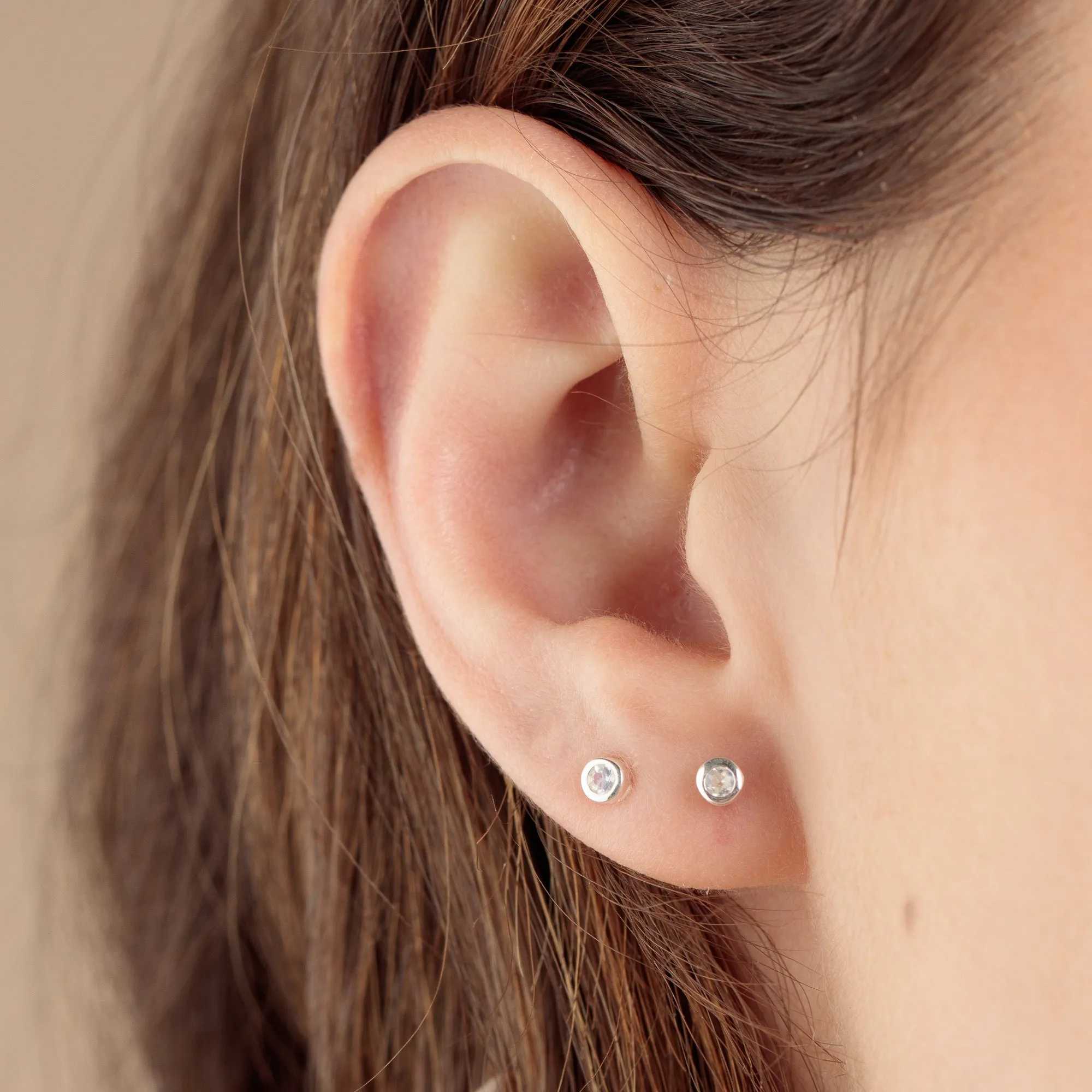 Teeny Tiny June Birthstone Stud Earrings - Silver/Moonstone - SPSESBSMOON
