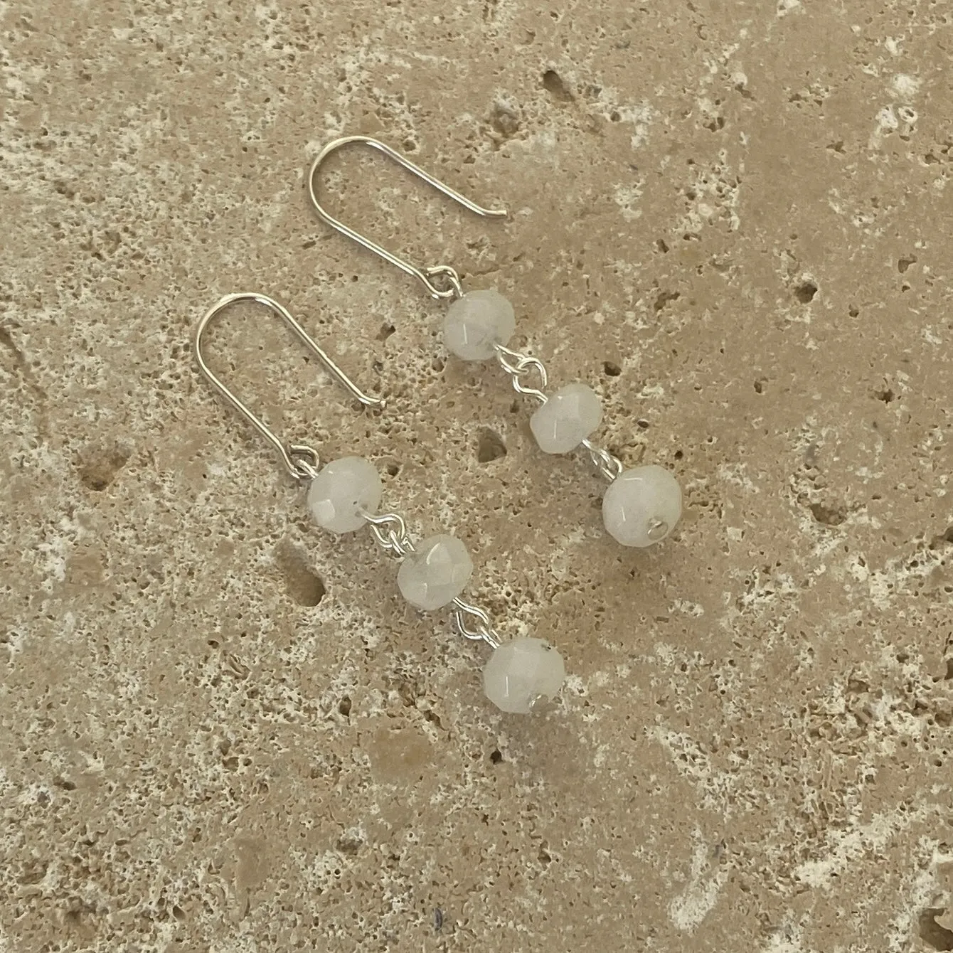 White Moonstone Sterling Silver Earrings
