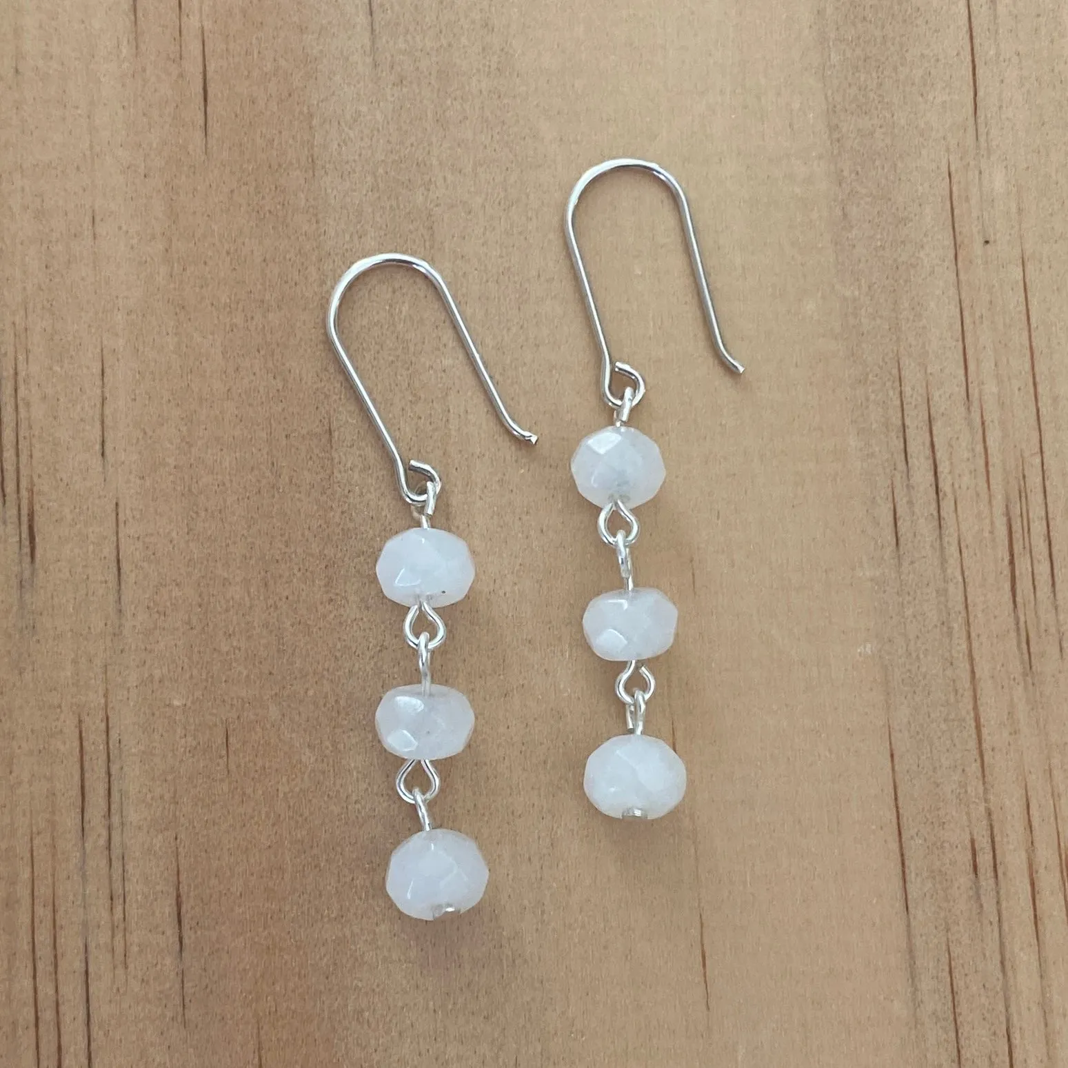 White Moonstone Sterling Silver Earrings