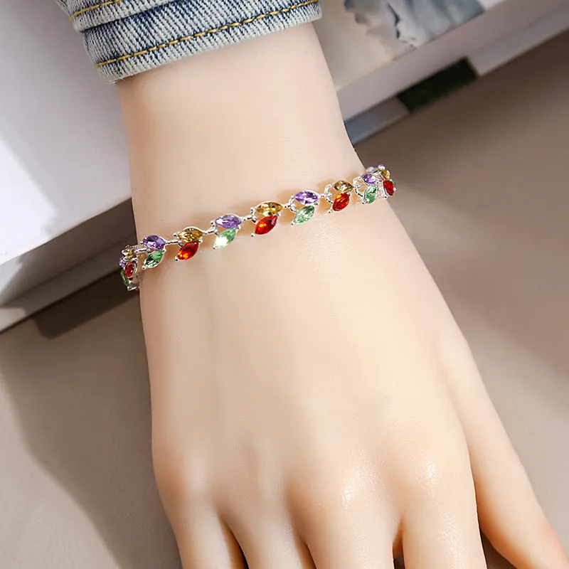 Wholesale Diamond Studded Willow Leaf Alloy Bracelet