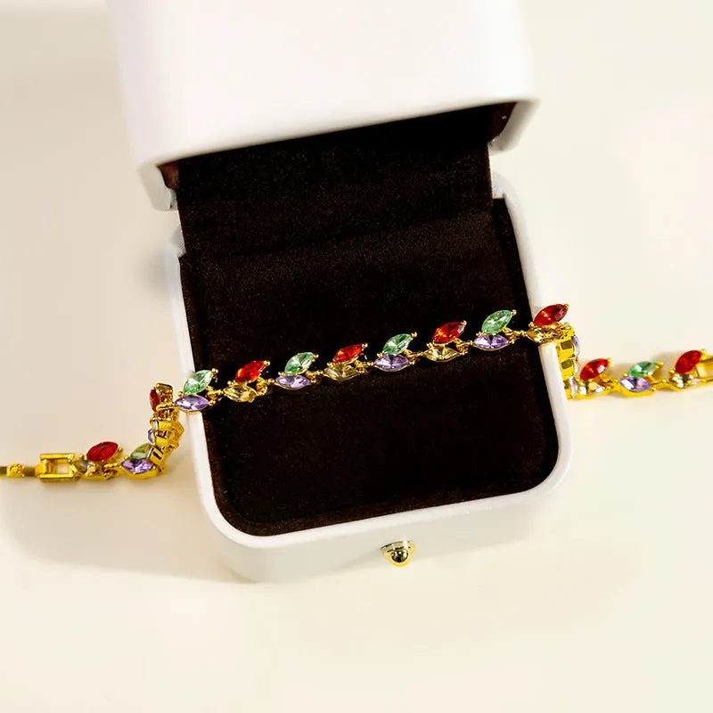 Wholesale Diamond Studded Willow Leaf Alloy Bracelet