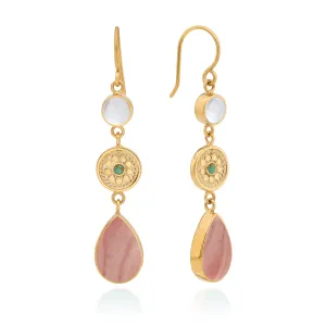 Zorro Triple Drop Earrings - Gold/Pink Opal - ER10667-GPKOP